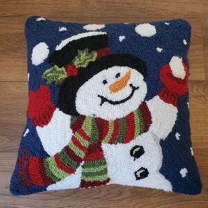 Vintage Nourison Snowman Throw Pillow 18x18 Holiday Christmas Decor
